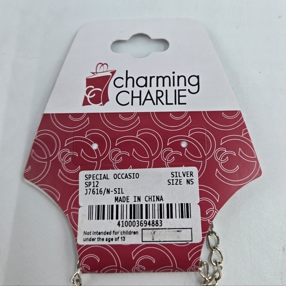 Charming Charlie Double Row Rhinestone Silver Choker - Picture 5 of 6